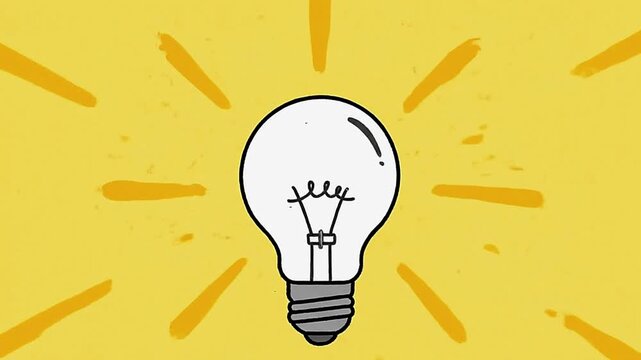 Light bulb with surrounding rays on a yellow background