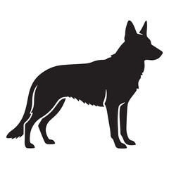 Black and white vector illustration of a dog and wolf silhouette isolated on white background