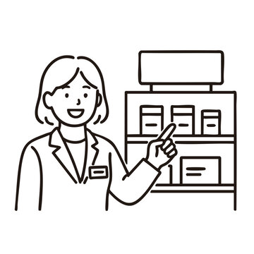 pharmacist pointing at medicine shelf clip art preview