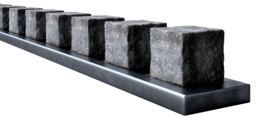Realistic Conveyor Belt with Rough Stone Blocks Display Isolate on Transparent Background, cutout, png