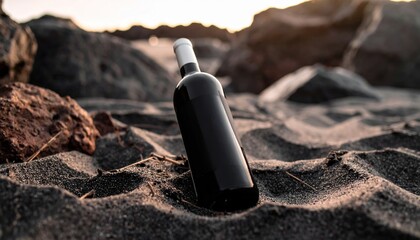 Minimalist bottle illustration with a blank label on a yellow background