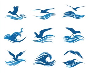 Obraz premium Seagull and wave graphic set