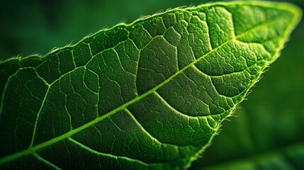 Obraz premium Close-up view of a vibrant green leaf's intricate venation.