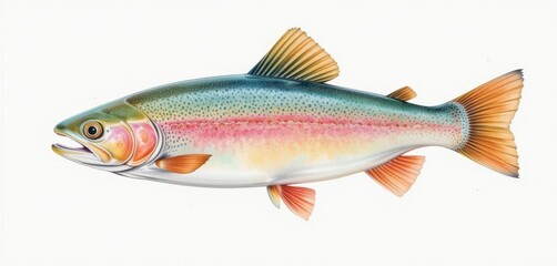 Fototapeta premium Soft Colors, Delicate Brushstrokes, Isolated Trout for Creative Projects, Minimalist Design