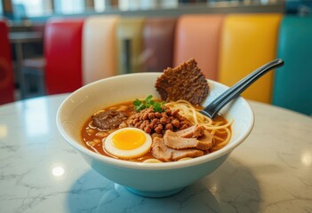  Bold Colors Nostalgic Vibe A Playful Ramen Interpretation Inspired by 1950s American Culture