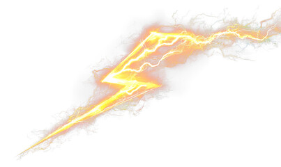 Obraz premium Bright Lightning Bolt with Dynamic Electric Energy Overlay Isolate on Transparent Background, cutout, png