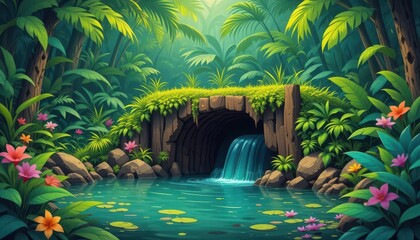  Vibrant Greens, Cartoon Style, Jungle Background, Vector Art A Surprisingly Tropical Ecosystem