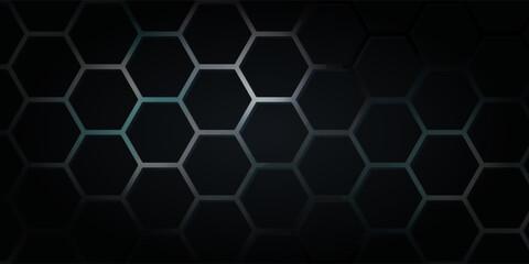 Dark blue technology hexagonal vector background. Abstract blue bright energy flashes under hexagon in navy blue technology, modern, futuristic vector illustration.
