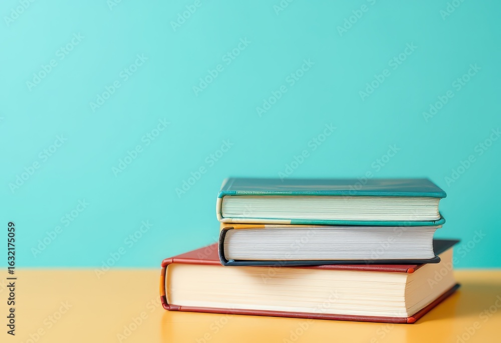 Aufkleber stack of books resting on a table.