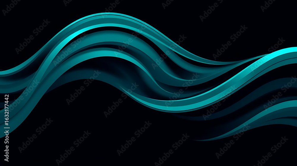 Poster abstract aqua wave on a black background, a modern and dynamic design element with smooth curves and