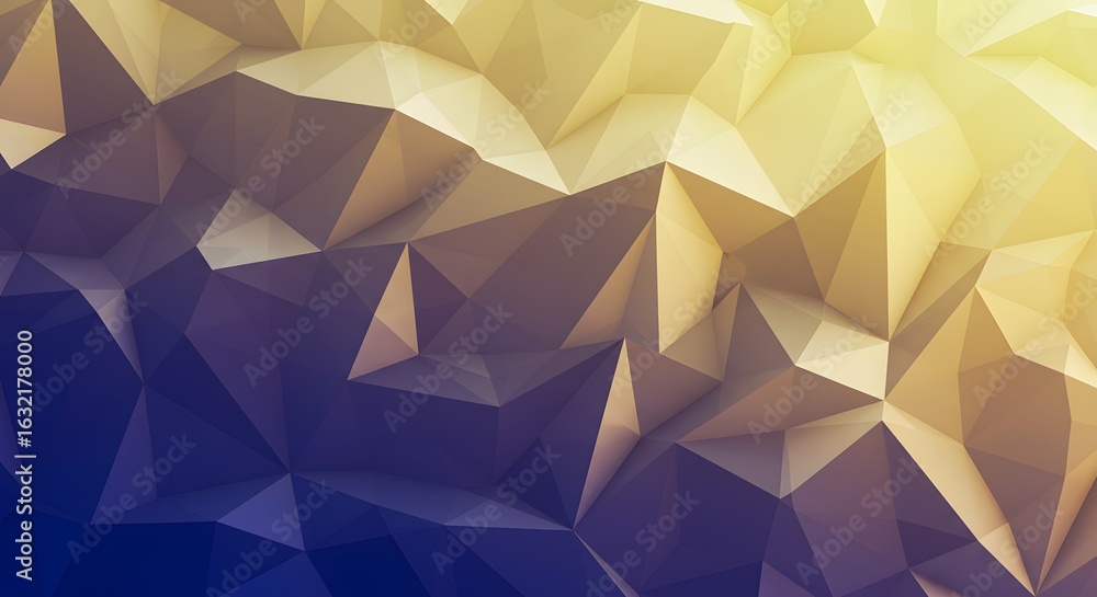 Poster abstract geometric background featuring a gradient of dark blue to light yellow, composed of triangl
