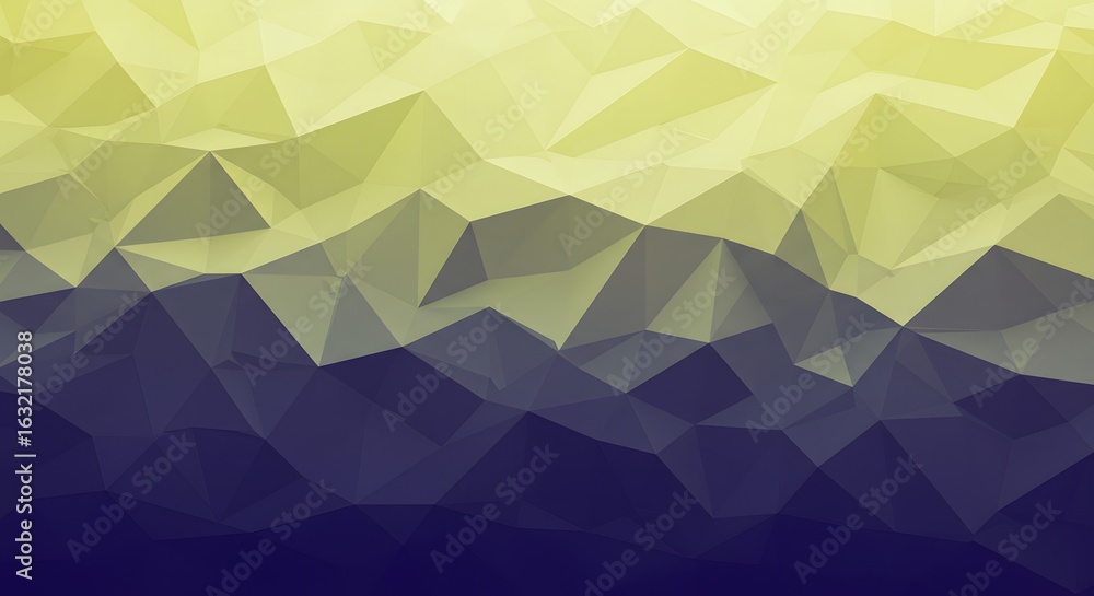 Poster abstract geometric background with a gradient of yellow transitioning into dark blue, composed of tr