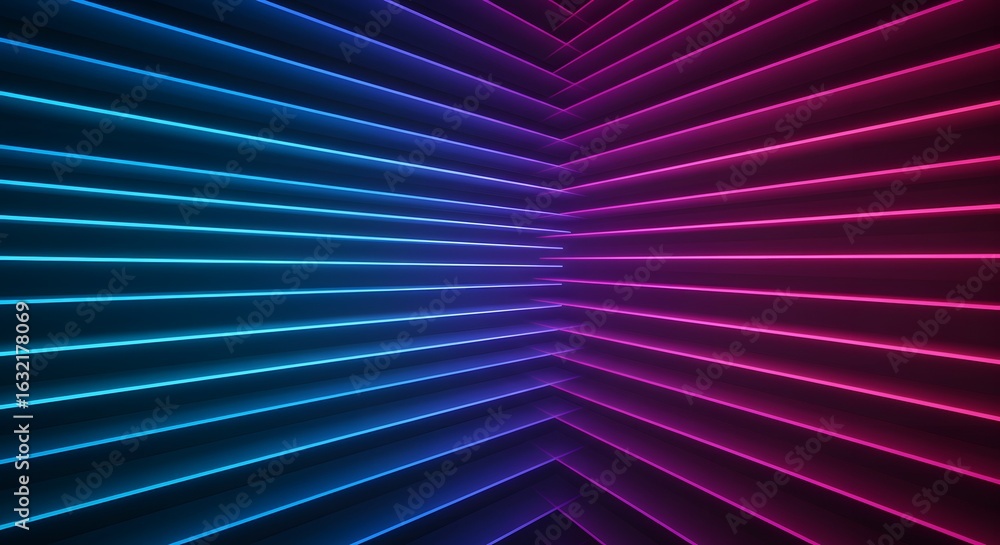 Aufkleber abstract neon background featuring converging lines of blue and pink light creating a corner or geom