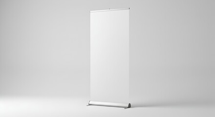 Blank White Roll-Up Banner Stand Isolated on a Pure White Background Mockup