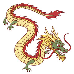 Fototapeta premium Colorful Chinese dragon illustration with flowing body and fierce expression 