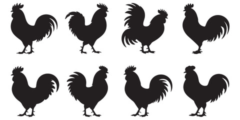 chicken, rooster, vector silhouettes
