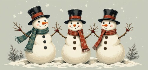  Nostalgic Winter Characters Vintage Snowman Illustration