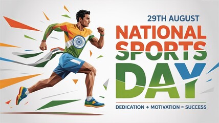 National Sports Day India poster with runner and flag.