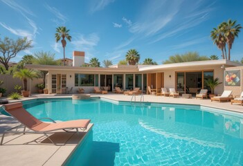  Desert Retro Mid Century Modern Home, Poolside Relaxation, Vintage Charm