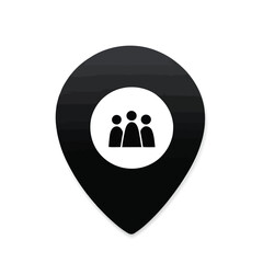 Vector illustration of location pin icon with a group of people inside isolated on white background