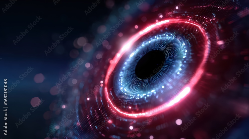 Poster a vibrant, abstract representation of a circular pattern with glowing rings, suggesting a blend of t