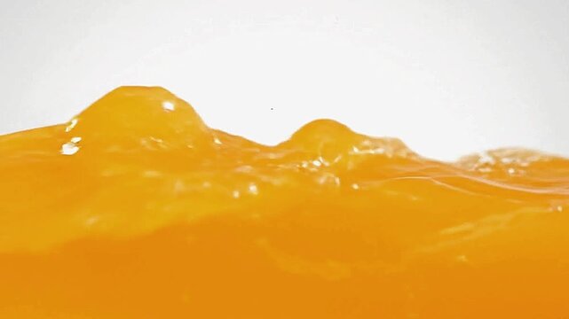 Wave of bright orange liquid against a plain white backdrop