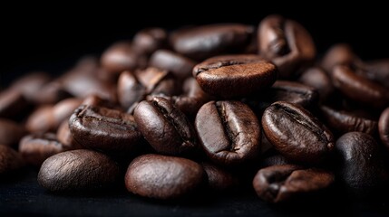 Naklejka premium Close up of roasted coffee beans with intricate texture