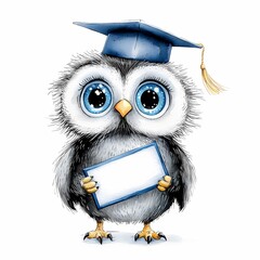 Fototapeta premium Graduation celebration for a wise owl outdoor classroom illustration art cheerful atmosphere close-up view educational concept