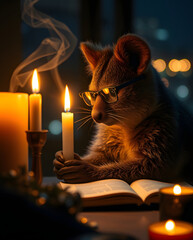 Smart Rodent Working on a Laptop, Smoking, Wearing Glasses