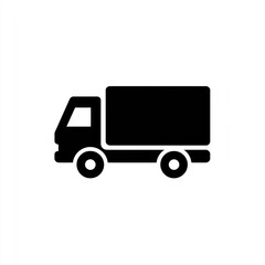 Simple black silhouette of a delivery truck.  Solid, filled-in,  profile view of a cargo van.  No details beyond basic shape