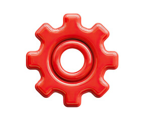 Red gear icon, 3D rendered