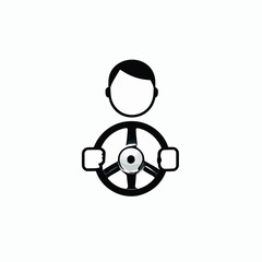 Vector illustration of drivers hands on a steering wheel, isolated on white background