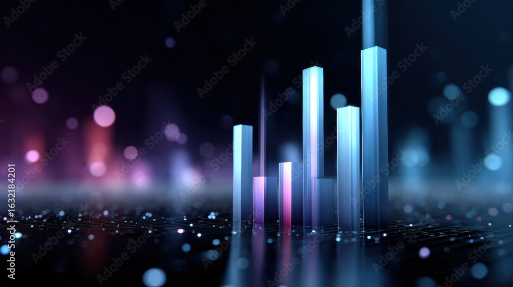 Aufkleber a vibrant abstract visualization of rising bar graphs on a dark background, enhanced with colorful b