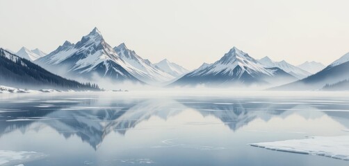  Winter Solitude A Landscape of Frozen Lakes and Distant Mountains