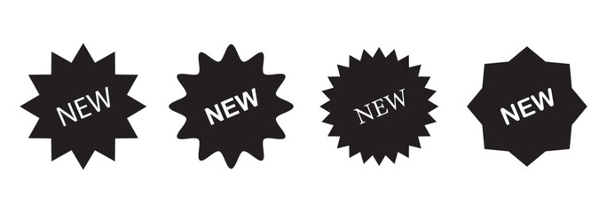 New arrival price stickers. Vector. Discount Starburst promo stamps. Circle, round tag product labels. Red splash badges. Set starburst shapes isolated on white background. Flat illustration.
