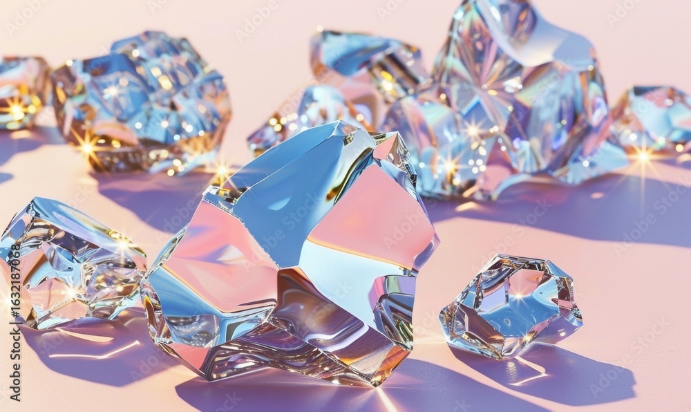 Poster iridescent crystal facets macro render for background or decorative element