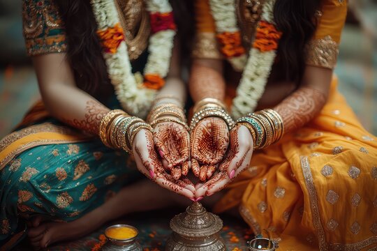 A close-up of Shiv and Parvati's hands forming a bell patra symbolizing their love and unity
