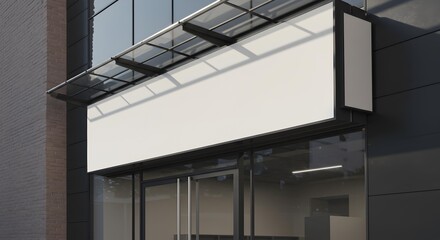Blank Horizontal Shop Sign Mockup under Awning on Modern Building
