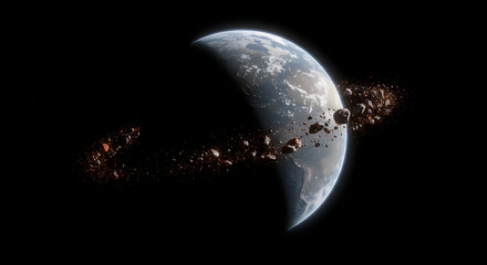 Earth Under Asteroid Impact Simulation in Space.
