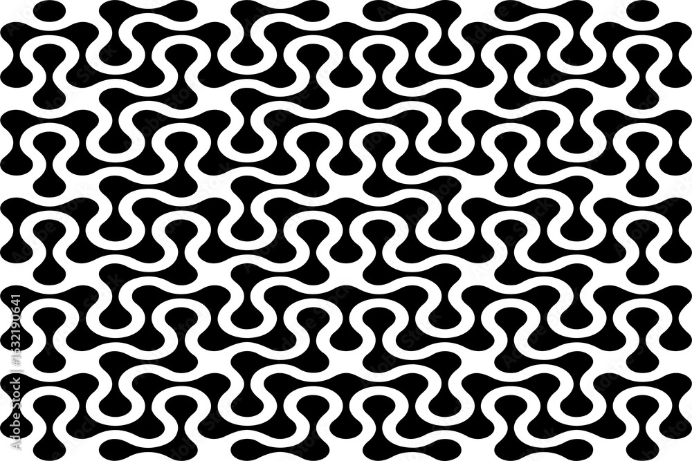 Poster an intricate black and white abstract pattern, featuring a complex geometric design that creates a v