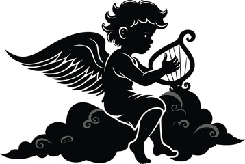 Fototapeta premium A collection of enchanting illustrations depicting adorable angel babies, often shown flying or in serene poses amidst clouds and stars, conveying themes of innocence and divinity