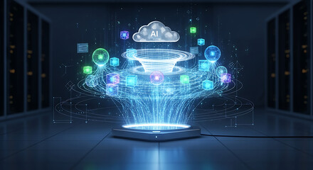 Obraz premium Futuristic AI Cloud Computing Data Visualization Concept.