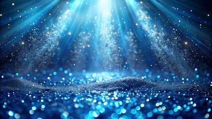 Sparkling Blue Glitter Background: Magical Festive Bokeh Lights and Rays