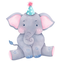 Watercolor hand-painted birthday themed cartoon