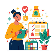 Download A Fundraising Coordinator Planning An Event, Vector Art Illustration Eps File For Design.