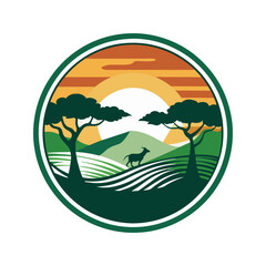 Download A Modern Design Print Of Savanna In Circle For In Two Color Vinery T-Shirt Vector Illustration Eps File For Design.