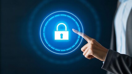 Fingerprint scan secures digital lock with glowing blue aura