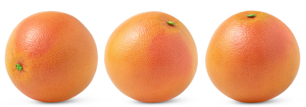 Fresh ripe grapefruits isolated set. Pink grapefruit with clipping path.