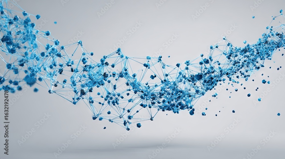 Aufkleber dynamic abstract blue molecular particle network with floating nodes and connecting lines on a soft 