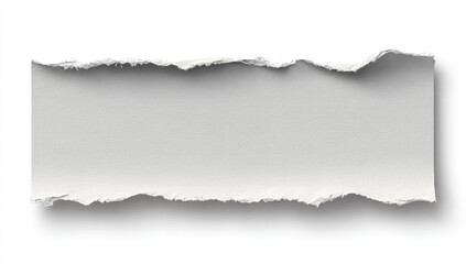 Ripped rectangular piece of light gray paper against a white background